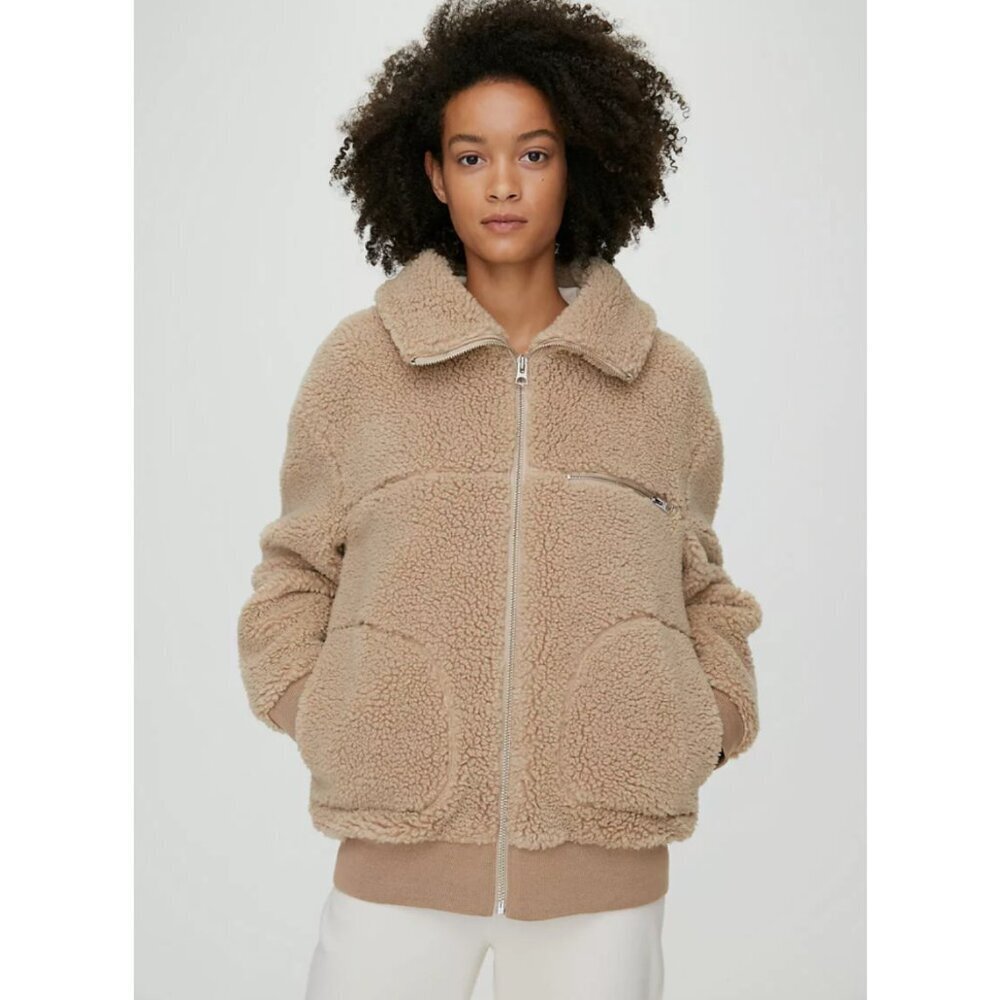 Aritzia Wilfred Free the Teddy Jacket Zip Up Plush Sherpa in Sanders, Size XS